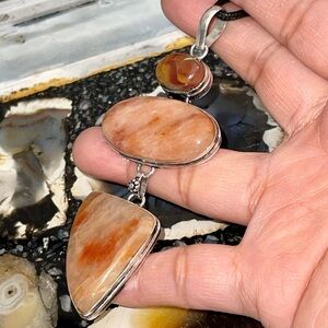 Large Sunstone & Noreena Jasper Pendant 3 1/2”